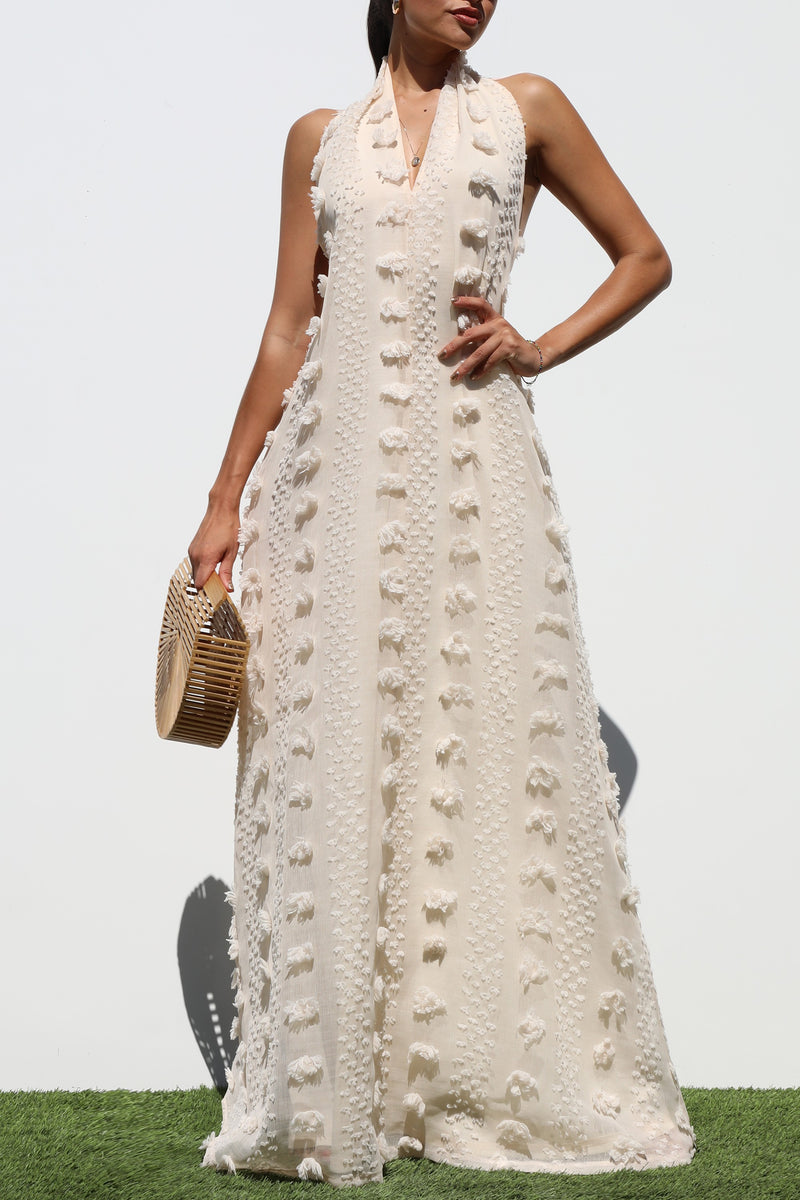 DD7144, HALTER NECK WOVEN MAXI DRESSES