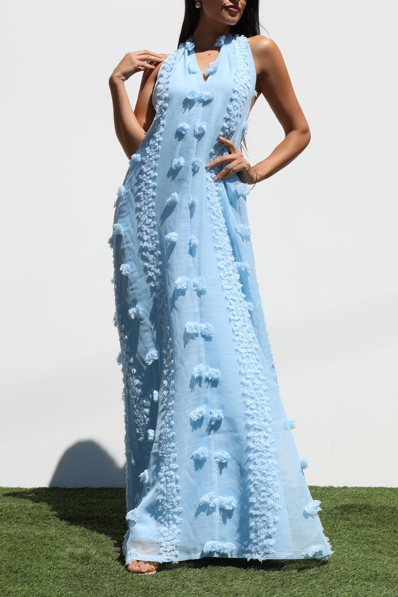 DD7144, HALTER NECK WOVEN MAXI DRESSES