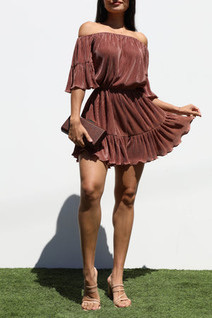 DD7266, PLEATED OFF SHOULDER ROMPERS