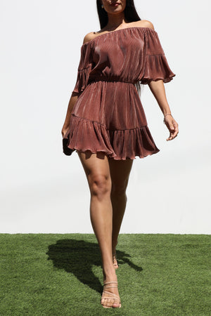 DD7266, PLEATED OFF SHOULDER ROMPERS