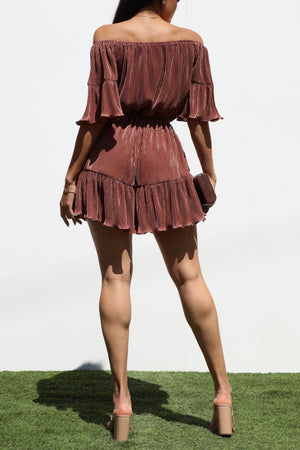 DD7266, PLEATED OFF SHOULDER ROMPERS