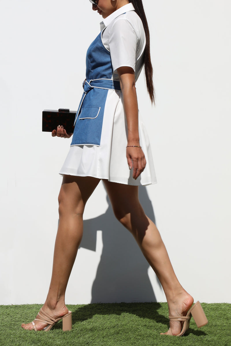 DD6924, VEST WOVEN MINI DRESS