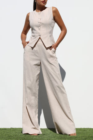 DD6978, BUTTON DOWN WOVEN VEST AND PANTS SET