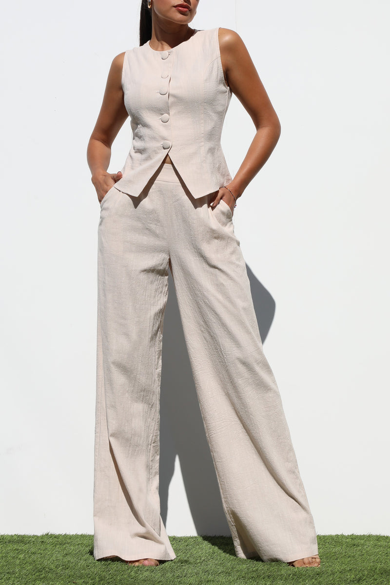 DD6978, BUTTON DOWN WOVEN VEST AND PANTS SET