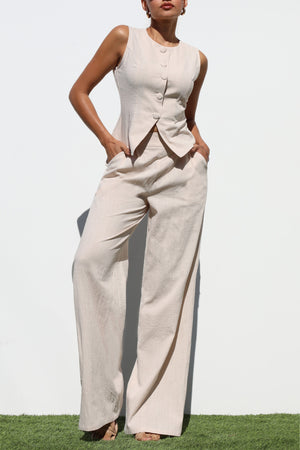 DD6978, BUTTON DOWN WOVEN VEST AND PANTS SET