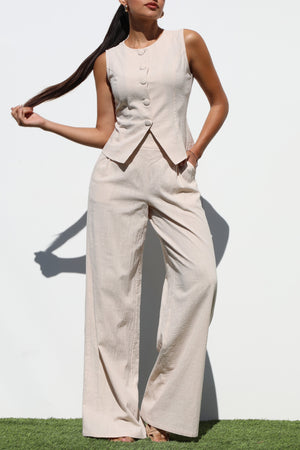 DD6978, BUTTON DOWN WOVEN VEST AND PANTS SET
