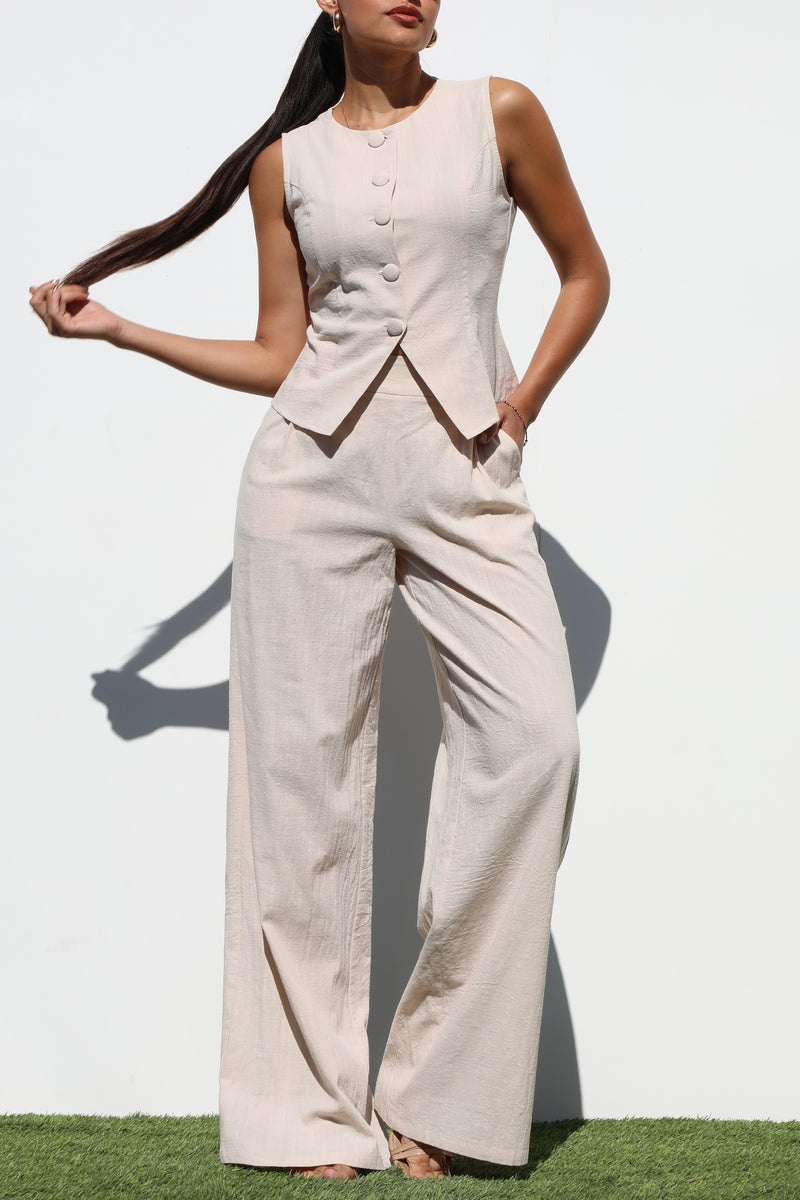 DD6978, BUTTON DOWN WOVEN VEST AND PANTS SET