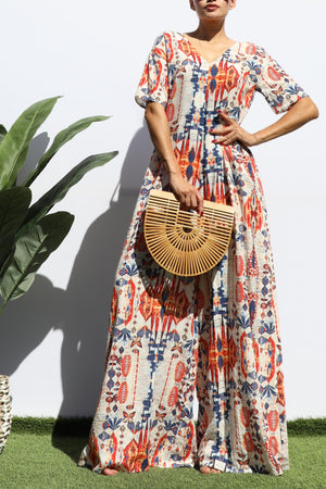 DD7121, LOOSE FIT V NECK WOVEN JUMPSUIT