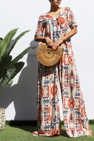 DD7121, LOOSE FIT V NECK WOVEN JUMPSUIT