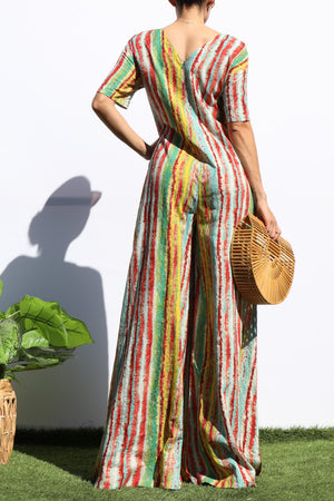 DD7121, LOOSE FIT V NECK WOVEN JUMPSUIT
