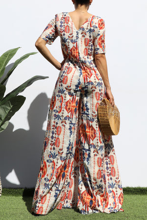 DD7121, LOOSE FIT V NECK WOVEN JUMPSUIT