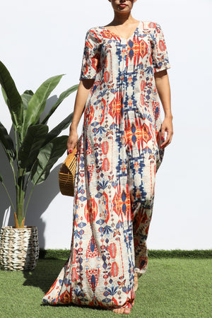 DD7121, LOOSE FIT V NECK WOVEN JUMPSUIT