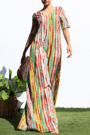 DD7121, LOOSE FIT V NECK WOVEN JUMPSUIT
