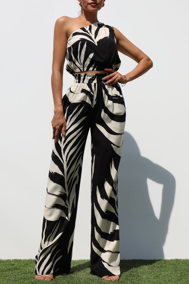 DD7250, ONE SHOULDER WOVEN TOP & PANTS SET