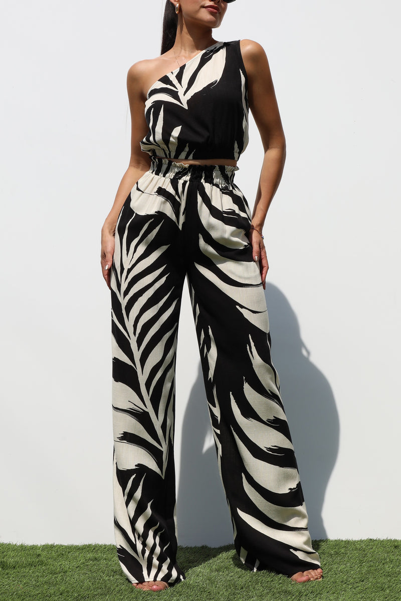 DD7250, ONE SHOULDER WOVEN TOP & PANTS SET