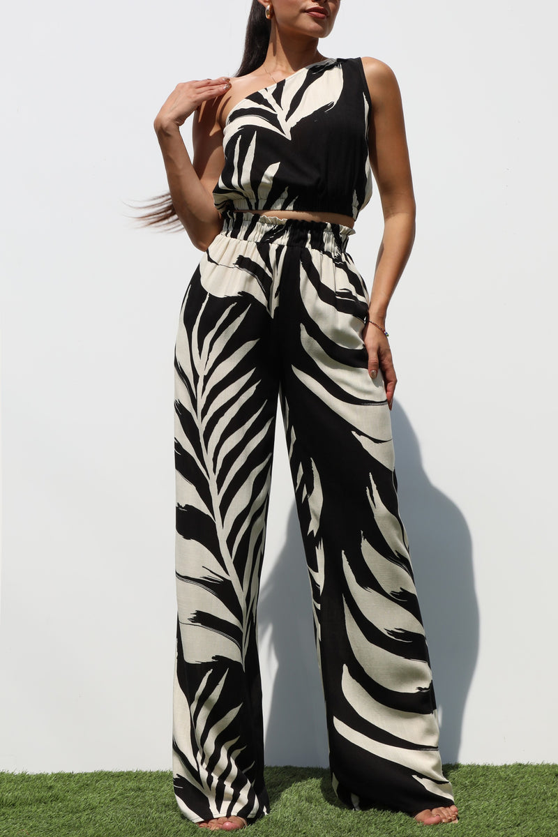 DD7250, ONE SHOULDER WOVEN TOP & PANTS SET