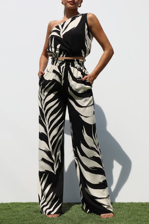DD7250, ONE SHOULDER WOVEN TOP & PANTS SET