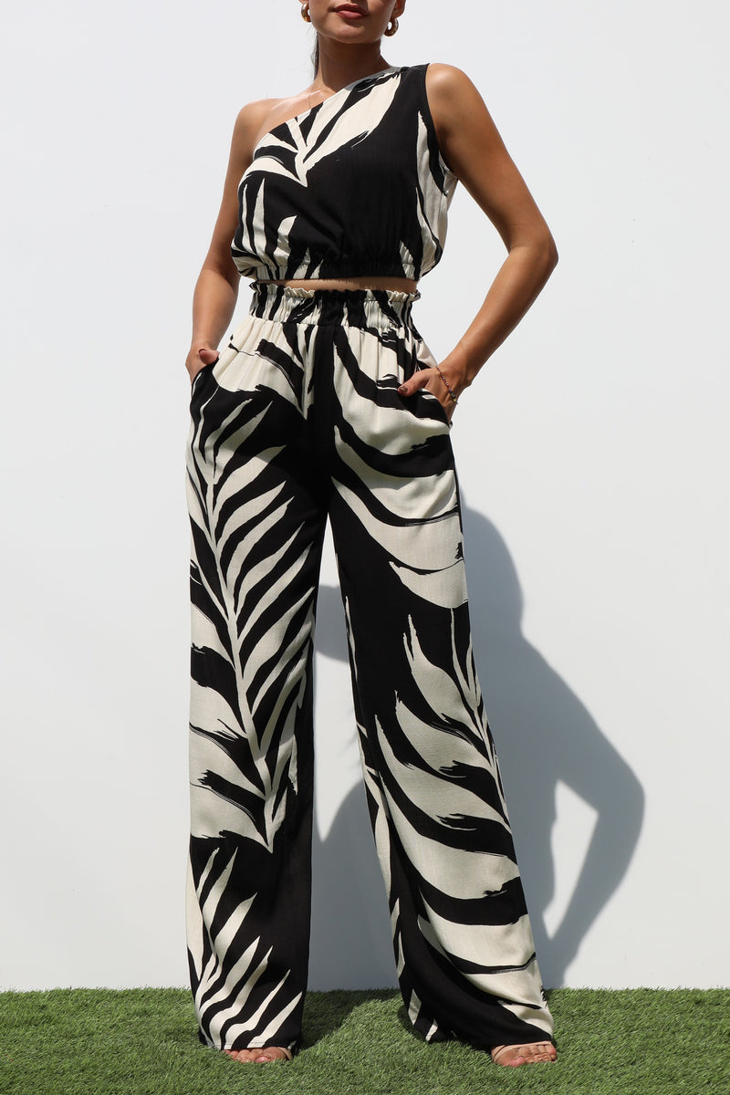 DD7250, ONE SHOULDER WOVEN TOP & PANTS SET