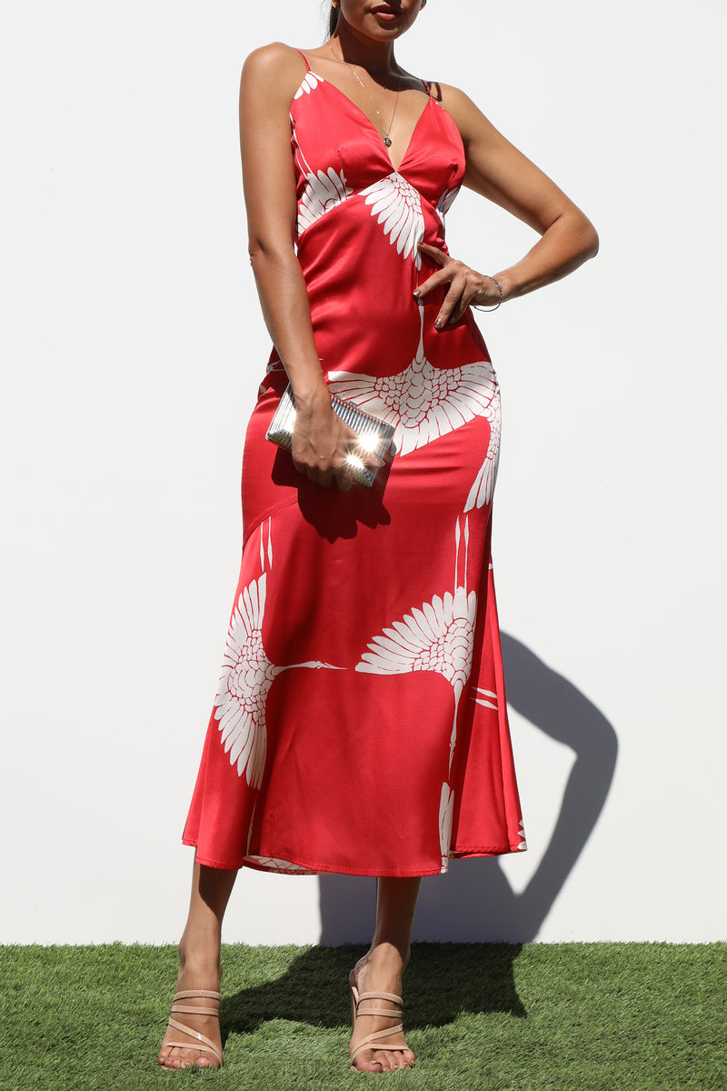 DD7241, V NECK SATIN MIDI DRESS