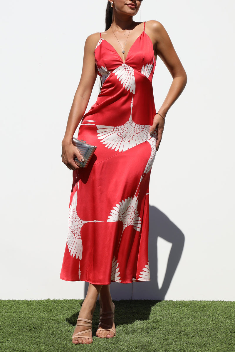 DD7241, V NECK SATIN MIDI DRESS