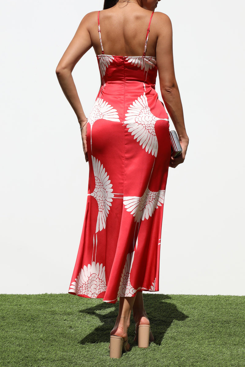 DD7241, V NECK SATIN MIDI DRESS