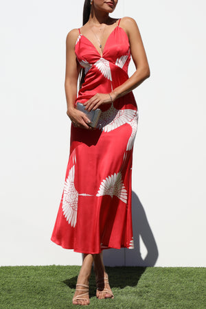 DD7241, V NECK SATIN MIDI DRESS