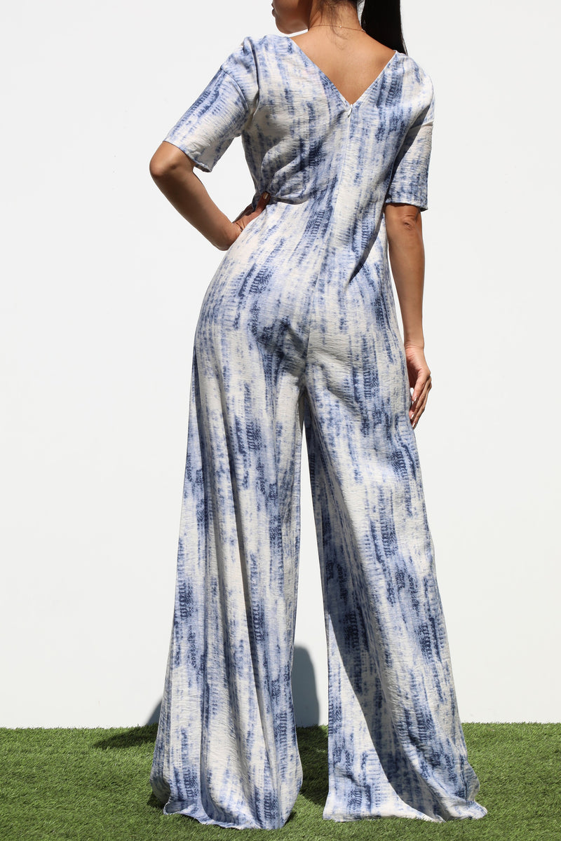 DD7252, LOOSE FIT V NECK WOVEN JUMPSUIT