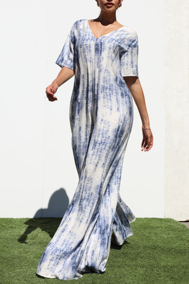 DD7252, LOOSE FIT V NECK WOVEN JUMPSUIT