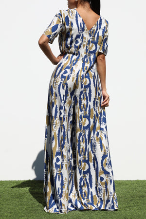 DD7251, LOOSE FIT V NECK WOVEN JUMPSUIT