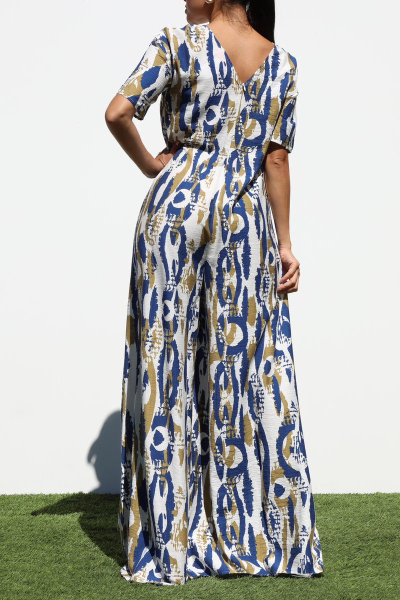 DD7251, LOOSE FIT V NECK WOVEN JUMPSUIT