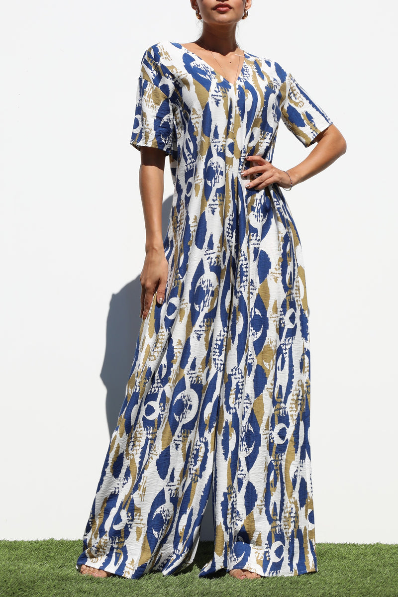 DD7251, LOOSE FIT V NECK WOVEN JUMPSUIT