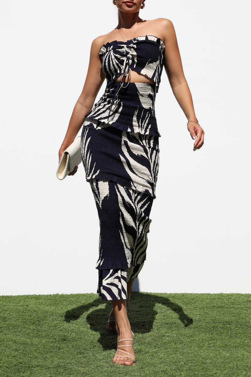 DD7249, PRINTED SMOCKED MIDI DRESSES