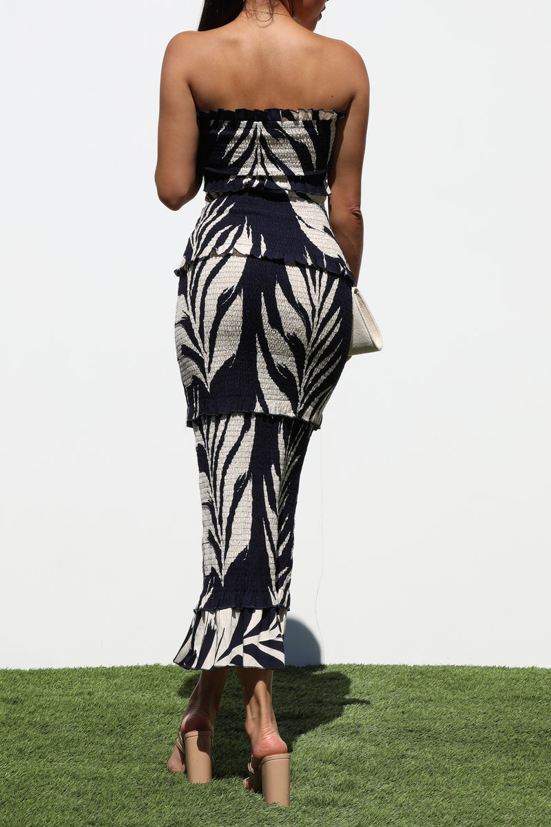 DD7249, PRINTED SMOCKED MIDI DRESSES