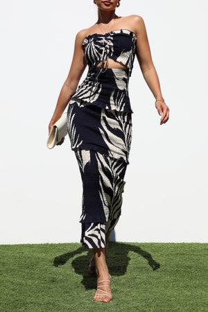 DD8178, PRINTED SMOCKED MIDI DRESS