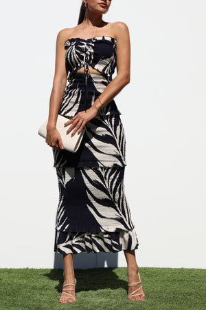 DD8178, PRINTED SMOCKED MIDI DRESS