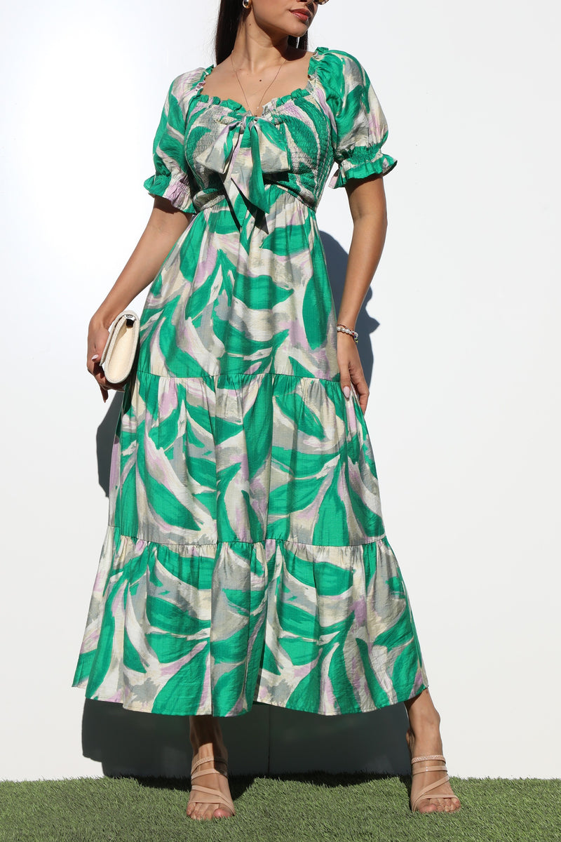 DD7390, SMOCKED TOP WOVEN TIERED DRESS