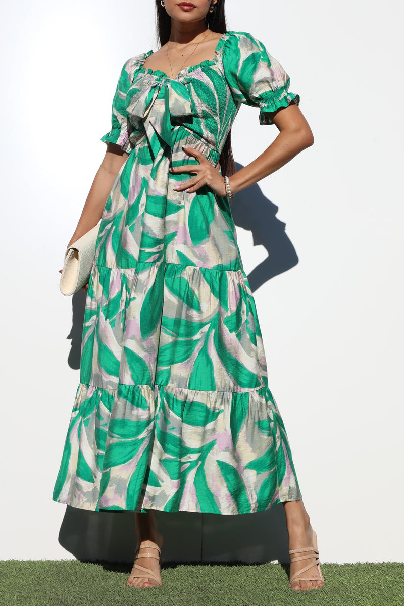 DD7390, SMOCKED TOP WOVEN TIERED DRESS
