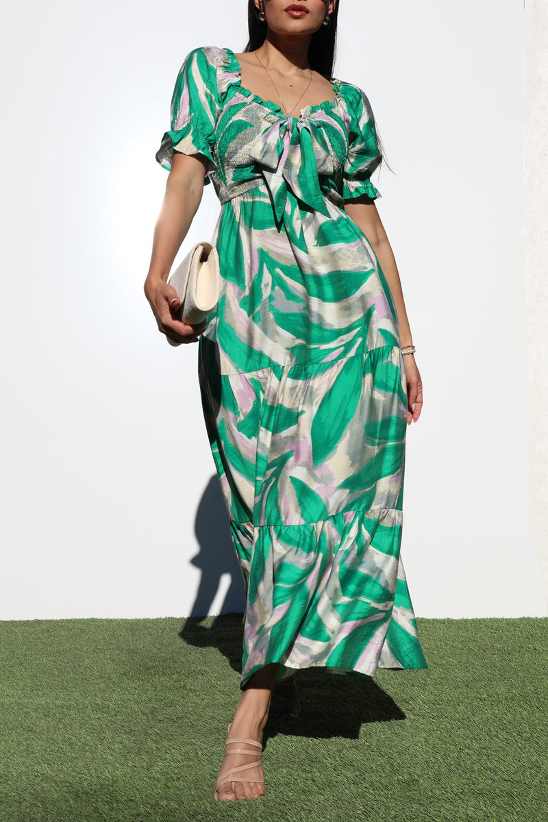 DD7390, SMOCKED TOP WOVEN TIERED DRESS