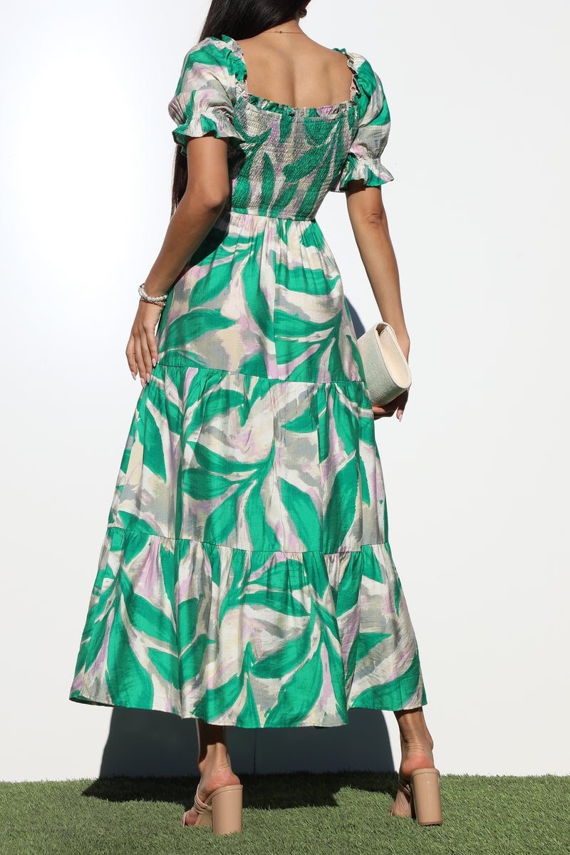 DD7390, SMOCKED TOP WOVEN TIERED DRESS