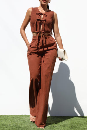 DD7255, SMOCKED TOP AND PANTS SET