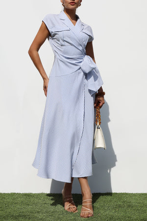 DD8246, STRIPED WRAP SHIRT MIDI DRESS
