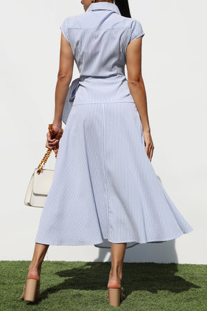 DD8246, STRIPED WRAP SHIRT MIDI DRESS