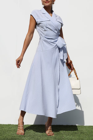 DD8246, STRIPED WRAP SHIRT MIDI DRESS