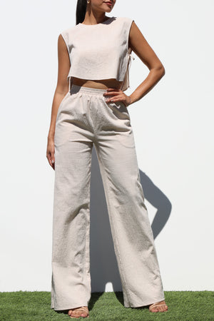 DD7147, LOOSE FIT WOVEN TOP AND PANTS SET