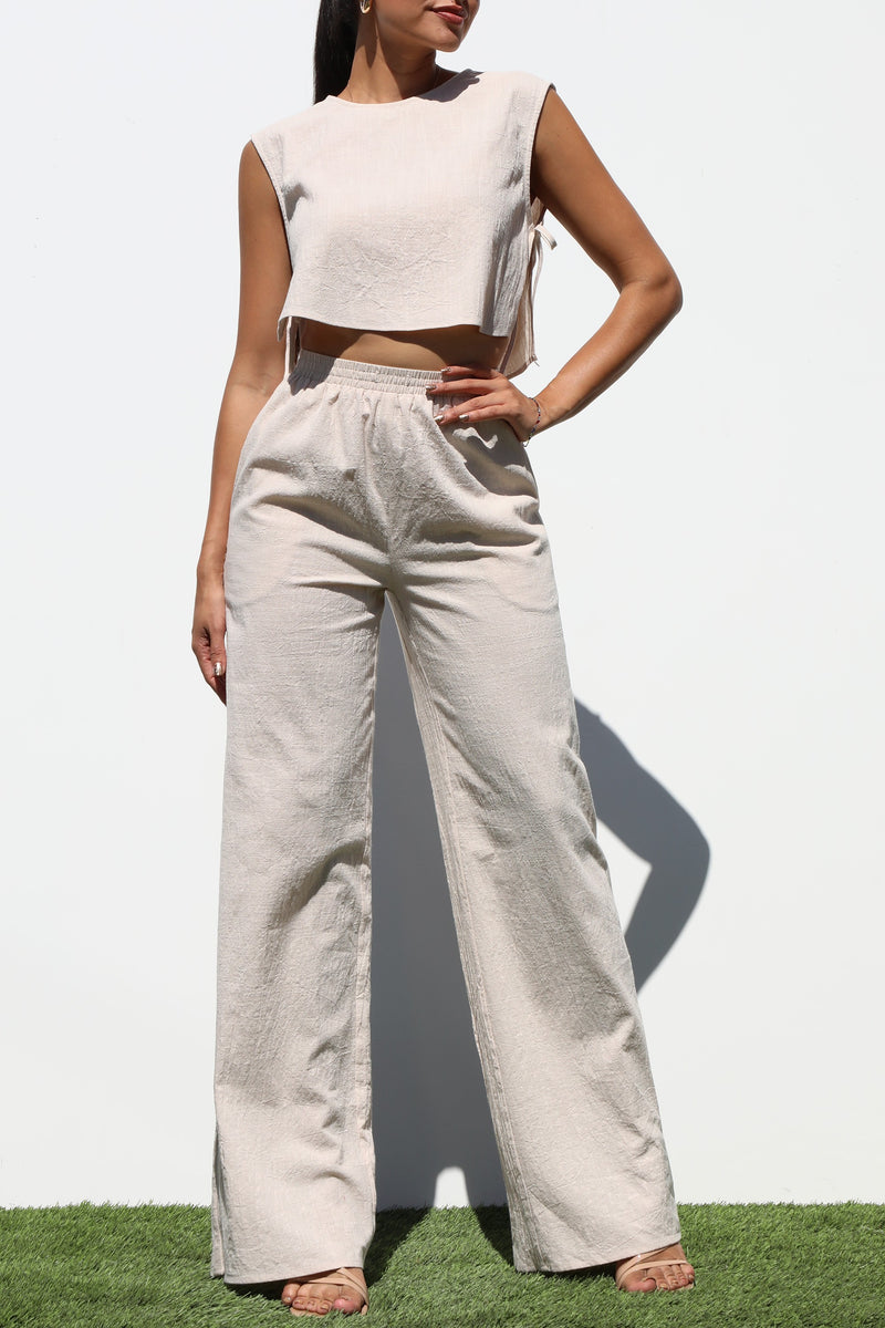 DD7147, LOOSE FIT WOVEN TOP AND PANTS SET