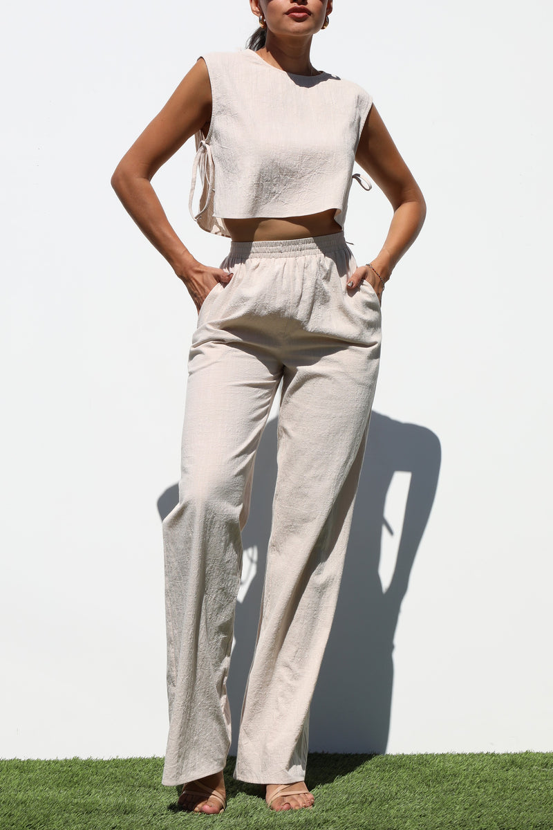 DD7147, LOOSE FIT WOVEN TOP AND PANTS SET
