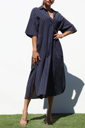 DD4402, STRIPED BUTTON DOWN WOVEN SHIRT DRESS