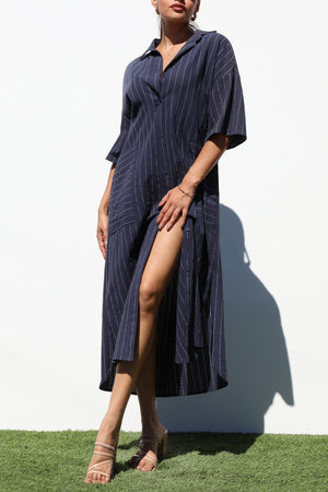 DD4402, STRIPED BUTTON DOWN WOVEN SHIRT DRESS