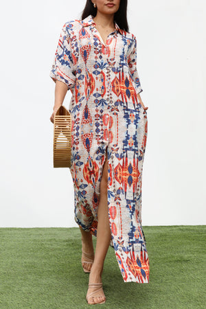 DD7126, STRIPED BUTTON DOWN WOVEN SHIRT DRESS