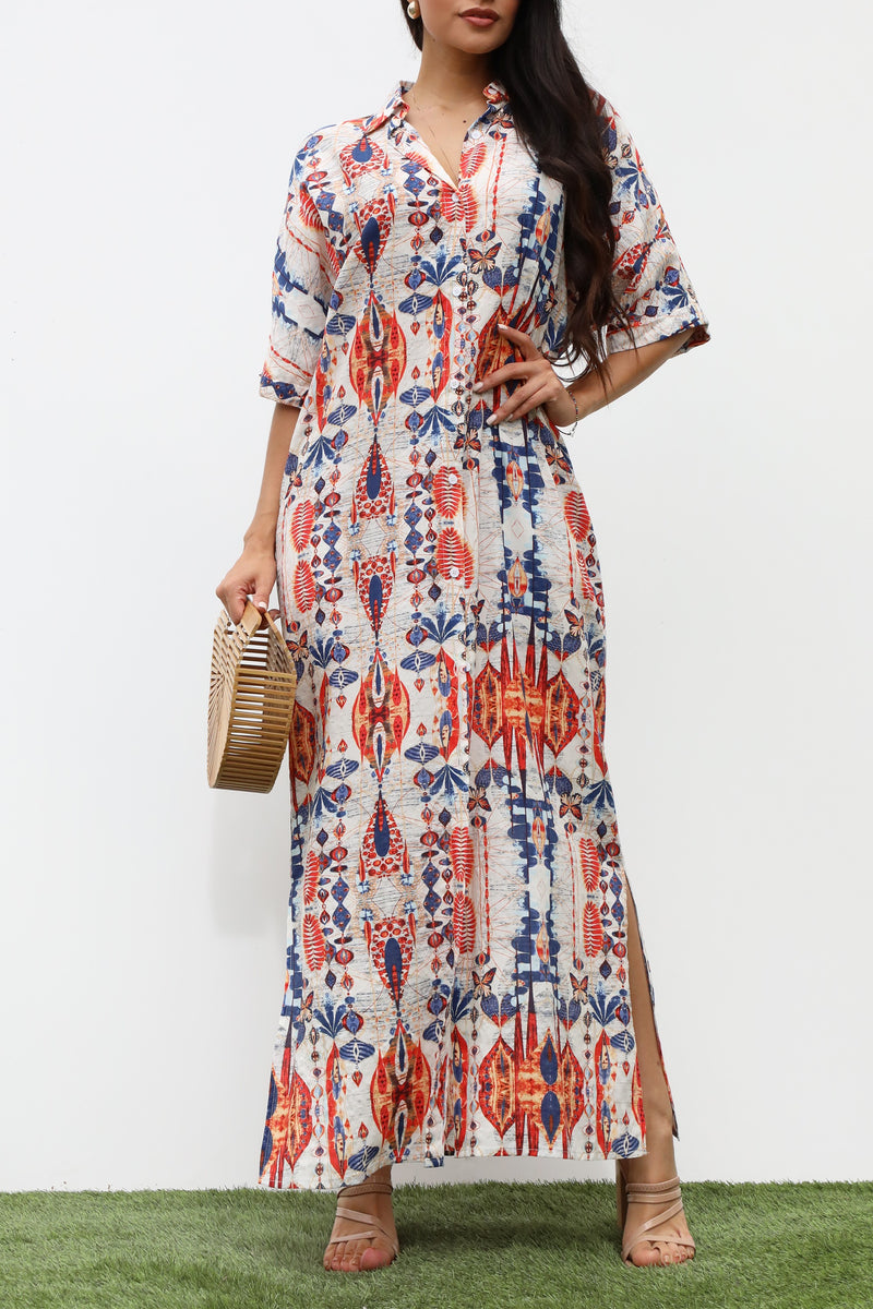 DD7126, STRIPED BUTTON DOWN WOVEN SHIRT DRESS